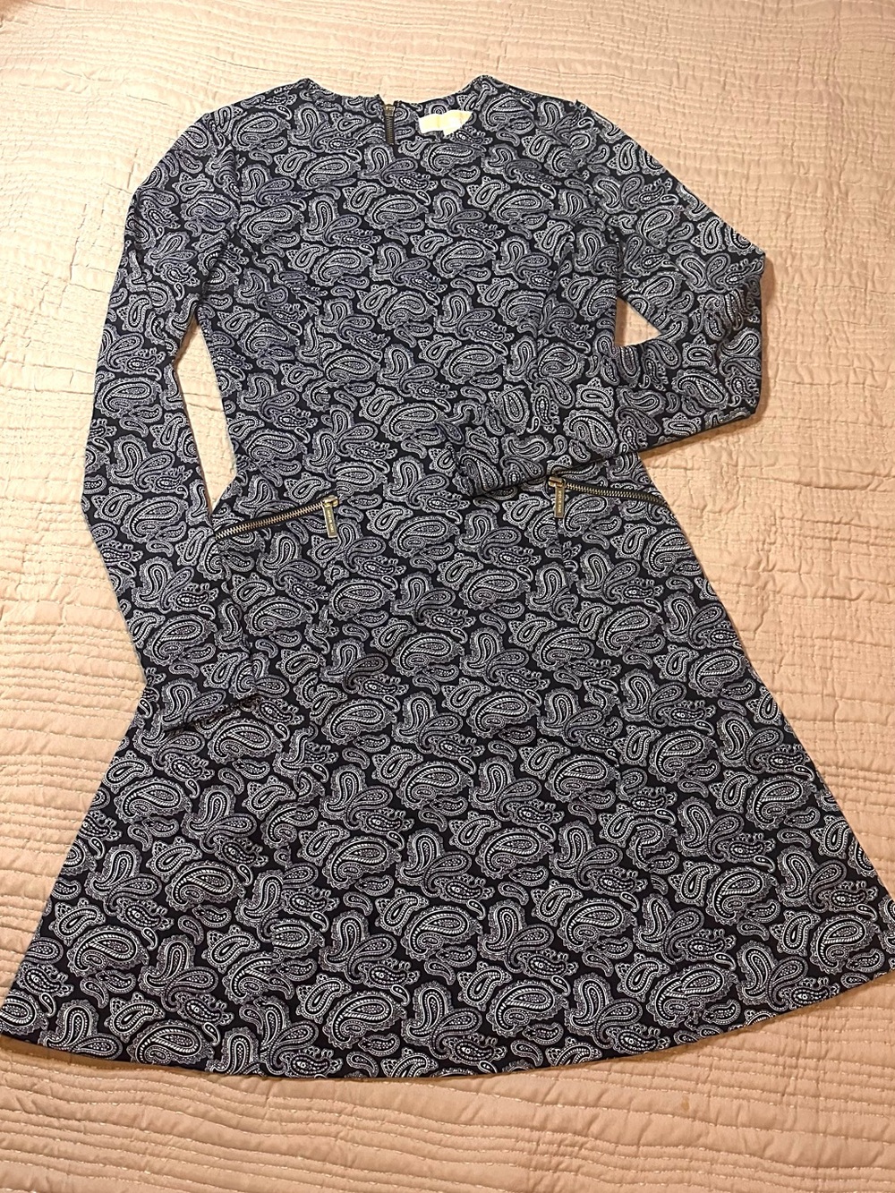 Michael kors Paisley Long-Sleeve A-Line Dress - Navy